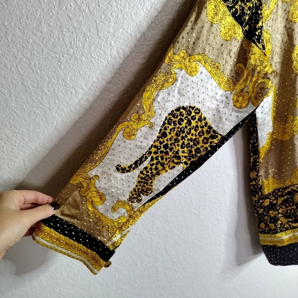 Monzini Collection Silk Metallic Sequence Leopard… - image 4